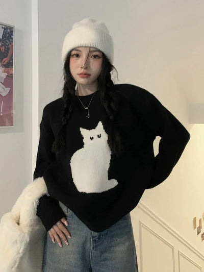 Cartoon Cat Knit Sweatshirt