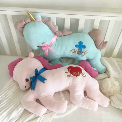 Pink Blue Unicorn Plush Pillow