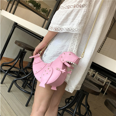 Pink Dinosaur Leather Shoulder Bag