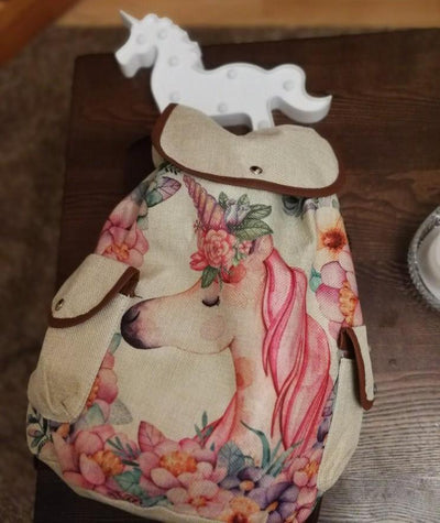 Floral Unicorn Linen Backpack