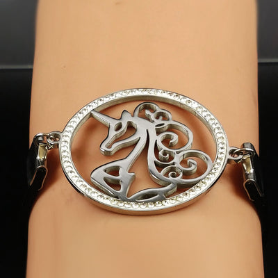 Unicorn Leather Stainless Steel Bracelet