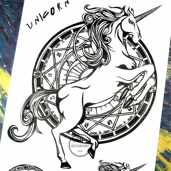 Black Unicorn Tattoo Sticker - Well Pick