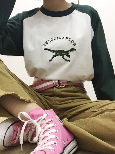 Velociraptor Dinosaur Embroidered Sweatshirt