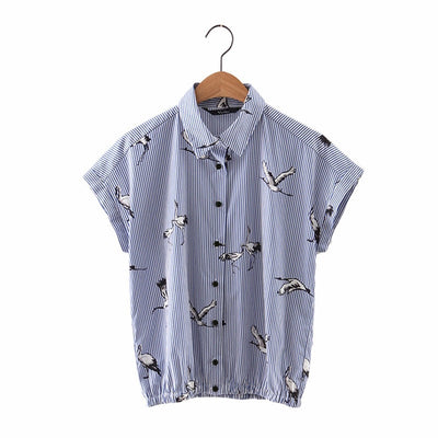 Mid-Calf Striped Birds Shirt
