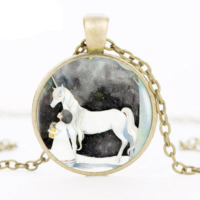 The Unicorn and Girl Pendant Silver Necklace
