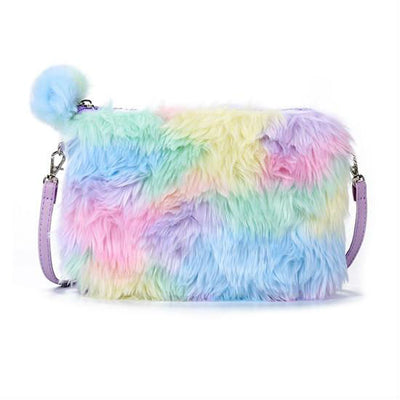 Rainbow Fluffy Plush Clutch Bag