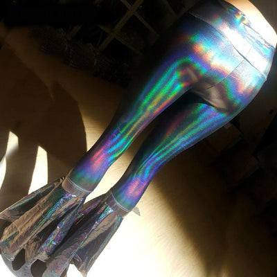 Holographic Wide Leg Flare Bell Bottom Pants