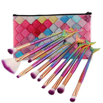 Mermaid Makeup Brushes And Bag