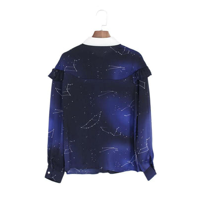 Galaxy Unicorn Collar Chiffon Starry Space Shirt