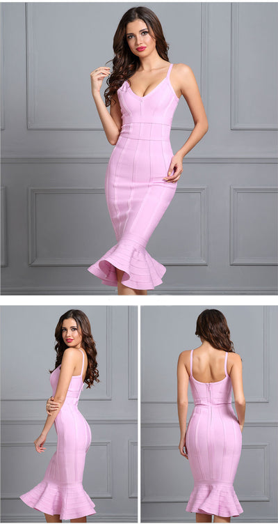 Pink Bandage V-Neck Dresses