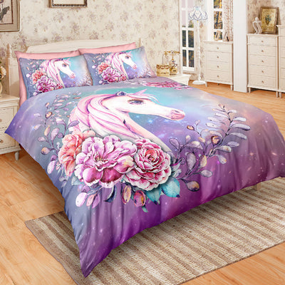 Watercolor Floral Unicorn Bedding Set