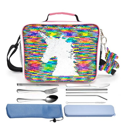 Rainbow Sequin Unicorn Lunch Box Bag