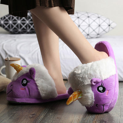 Plush Unicorn Flat Slippers