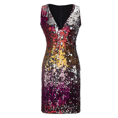 V-Neck Sleeveless Sequins Dress