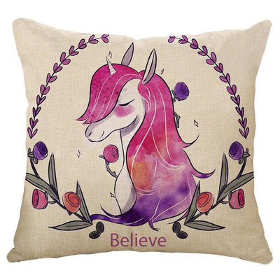 Multicolored Unicorn Linen Cushion Cover