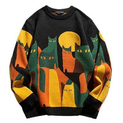 Cat Pattern Knitted Sweatshirt