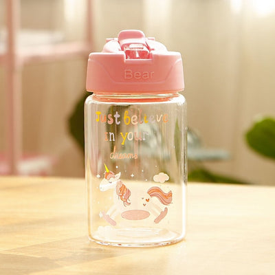 Dreamy Unicorn Glass Water Bottle With Straw