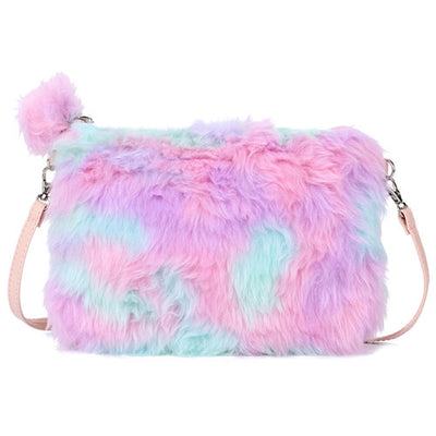 Rainbow Fluffy Plush Clutch Bag