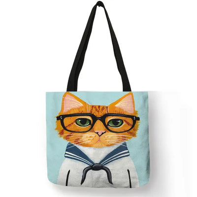 Colorful Cat Painting Linen Tote Bag