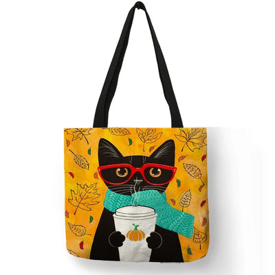 Colorful Cat Painting Linen Tote Bag