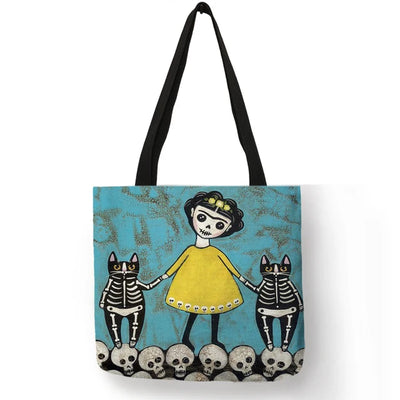 Colorful Cat Painting Linen Tote Bag