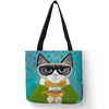 Colorful Cat Painting Linen Tote Bag