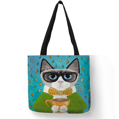 Colorful Cat Painting Linen Tote Bag