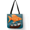 Colorful Cat Painting Linen Tote Bag