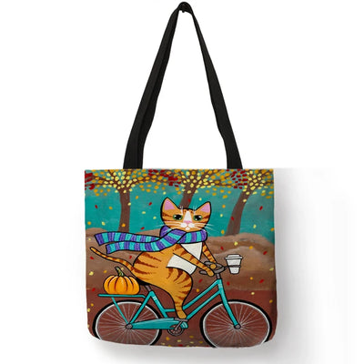 Colorful Cat Painting Linen Tote Bag