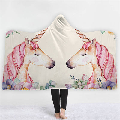 Floral Unicorn Lady Hooded Blanket