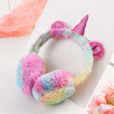 Rainbow Plush Glitter Horn Unicorn Earmuffs