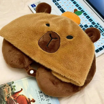 Plush Capybara Neck Pillow With Hat