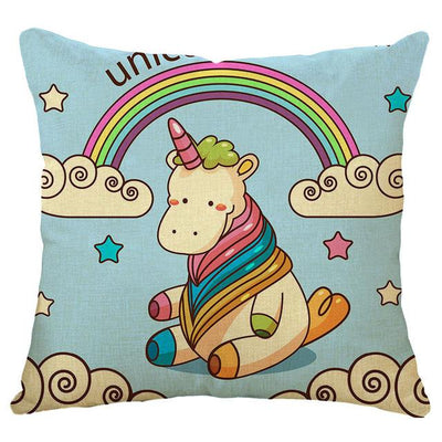 Multicolored Unicorn Linen Cushion Cover