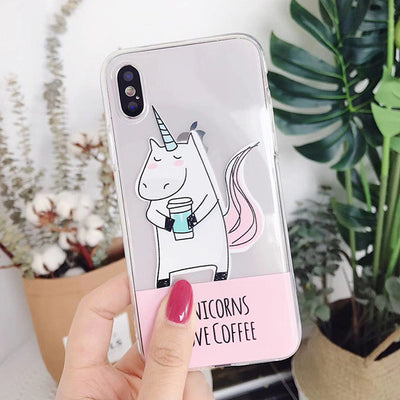 Unicorns Love Coffee Clear iPhone Case