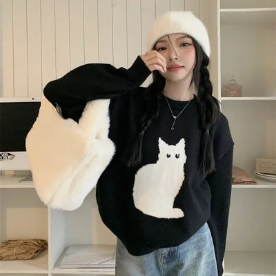 Cartoon Cat Knit Sweatshirt