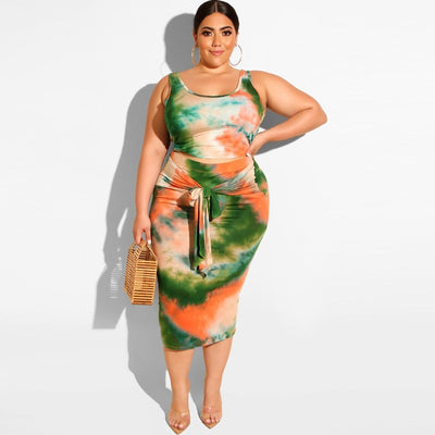 Plus Size Tie-Dye Printed Clothing Set