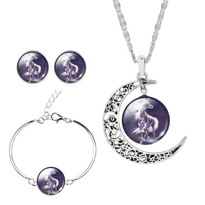 Unicorn Earrings Bangles Necklace Jewelry Set