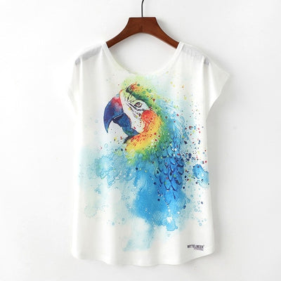Harajuku Bird Print T-shirt
