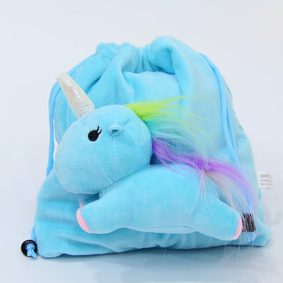 Fluffy Unicorn Functional Small Drawstring Bag